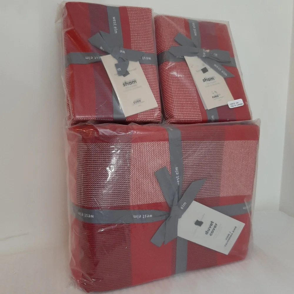 *West Elm Modern Plaid King Duvet Cover & 2 Euro Shams